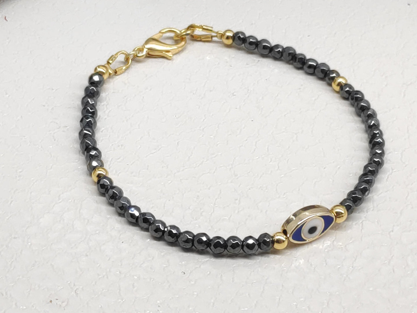 Evil eye bracelet, Faceted Hematite beaded bracelet, Healing Stone Grounding Protection Gemstone handmade jewelry, gift for girlfriend