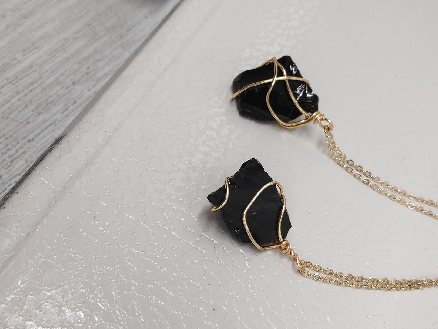 Raw Black Obsidian Pendant, Healing Crystal Pendant, Wire Wrapped Raw Stone Necklace, Protection Pendant Necklace,Natural Gemstone