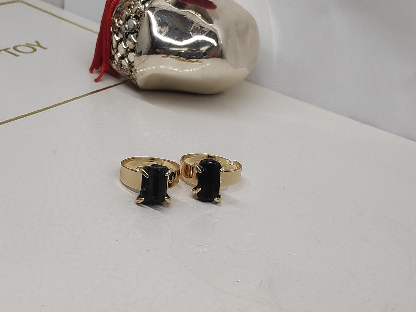 Raw Black Tourmaline adjustable finger ring, protection from black magic and negativity, evil eye, protection ring, Reiki stone