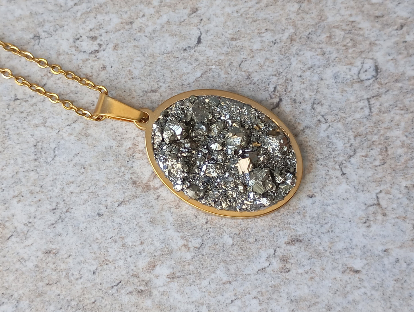 Oval cameo cabochon with Pyrite,charm pendant necklace, raw Iron pyrite Cube crystal,gem, Wealth stone, Handmade Protection Jewellery, gift