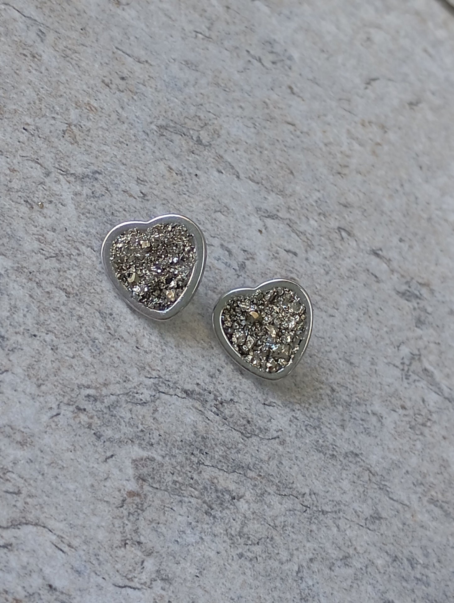 Heart Pyrite Studs Earrings, wealth stone, Healing, protection, raw Iron Pyrite cubes gemstone earrings, handmade dainty earrings