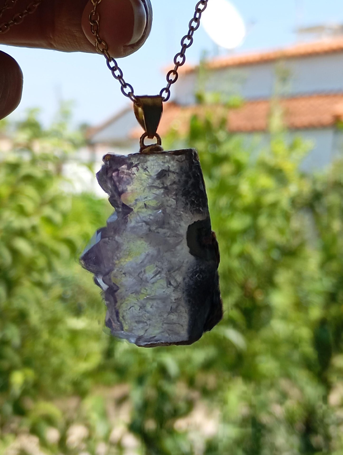 Raw Amethyst Slice gold edge crystal Pendant Necklace, Charm elegant gorgeous,bohemian protection Healing Natural Gemstone,virgo birthstone