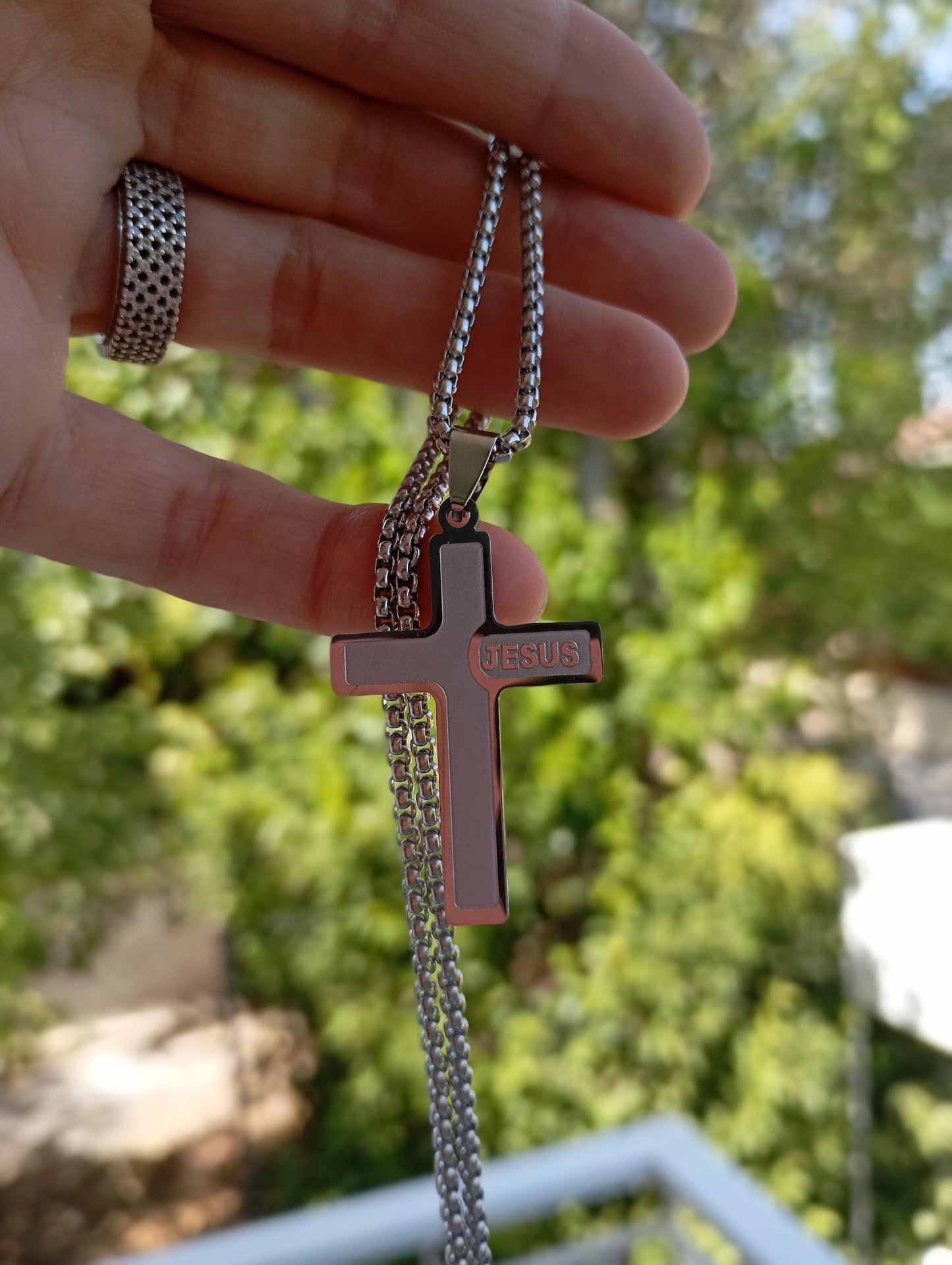 Love Jesus cross, Christian Cross Pendant Necklace for men stainless steel Religious, prayer, baptism, church, prayer, believer gift man