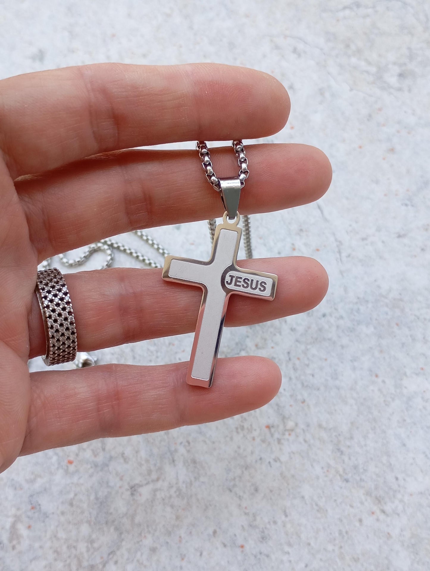Love Jesus cross, Christian Cross Pendant Necklace for men stainless steel Religious, prayer, baptism, church, prayer, believer gift man