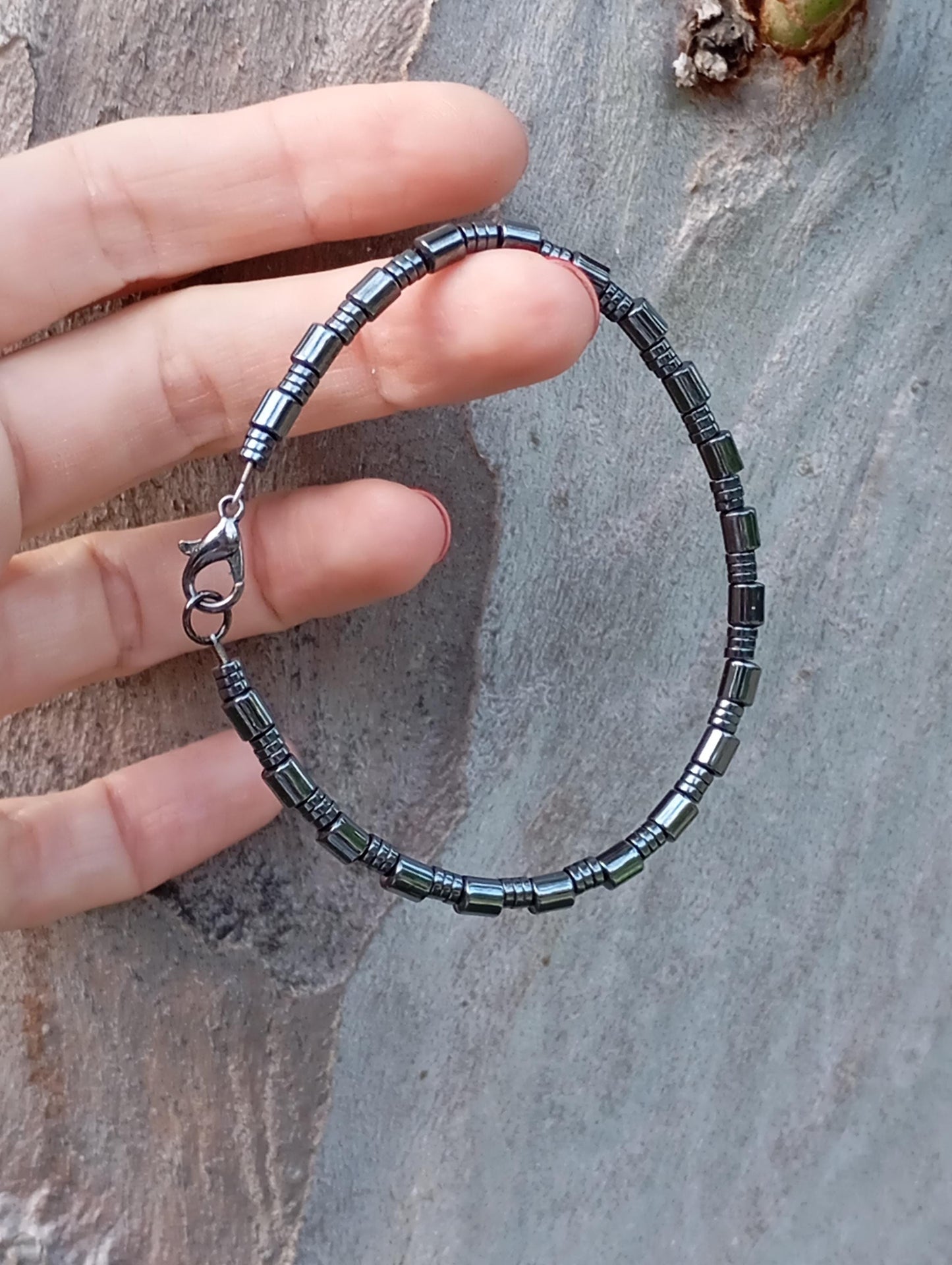 Hematite tubes bracelet men, beaded bracelet, natural Gemstone, Healing, Energy, Grounding, Protection fashion trend, gift for man
