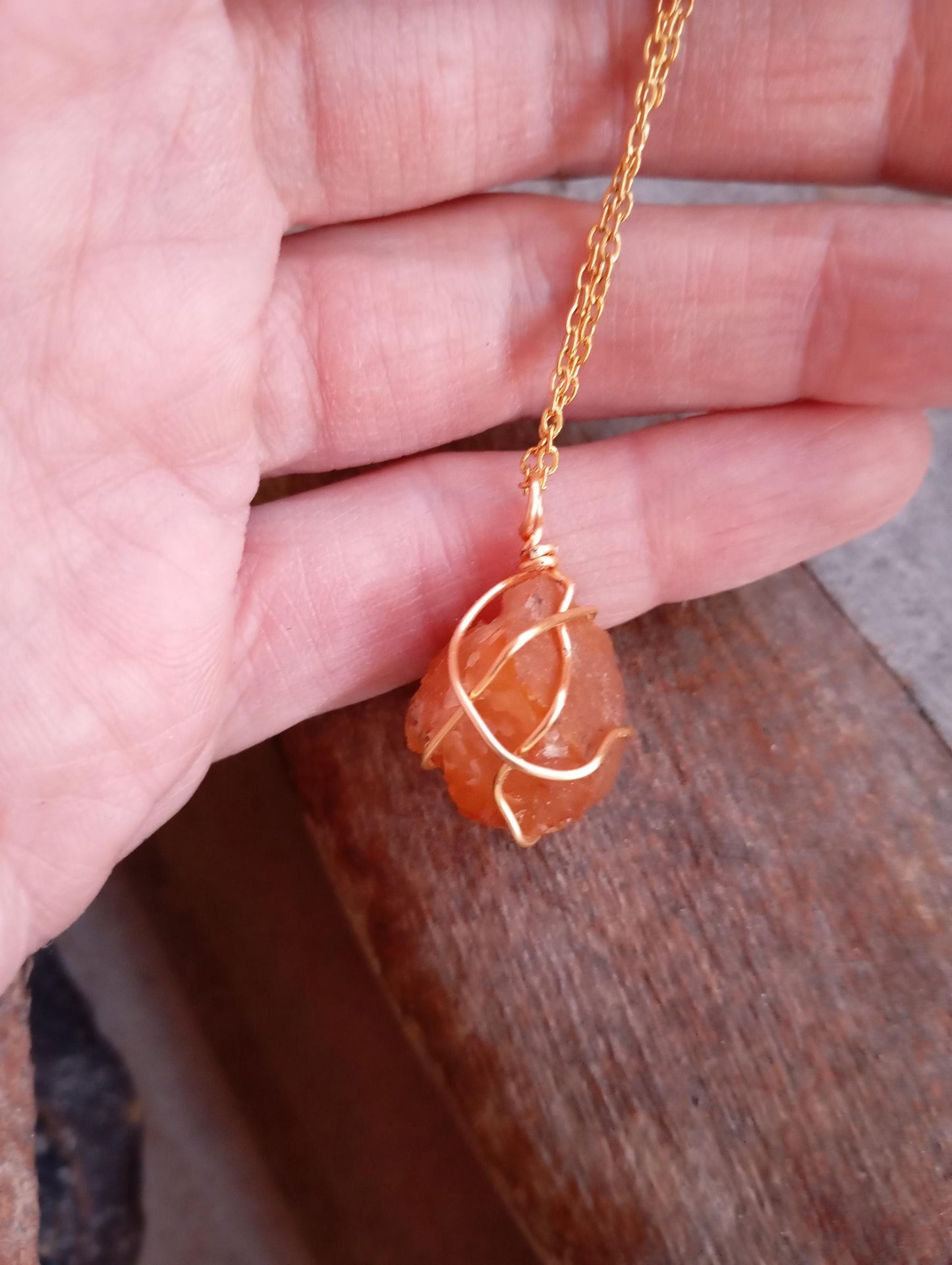 Raw Carnelian Healing Crystal Necklace, Wire Wrapped Stone, Gemstone Pendant Necklace For Women, Virgo Birthstone
