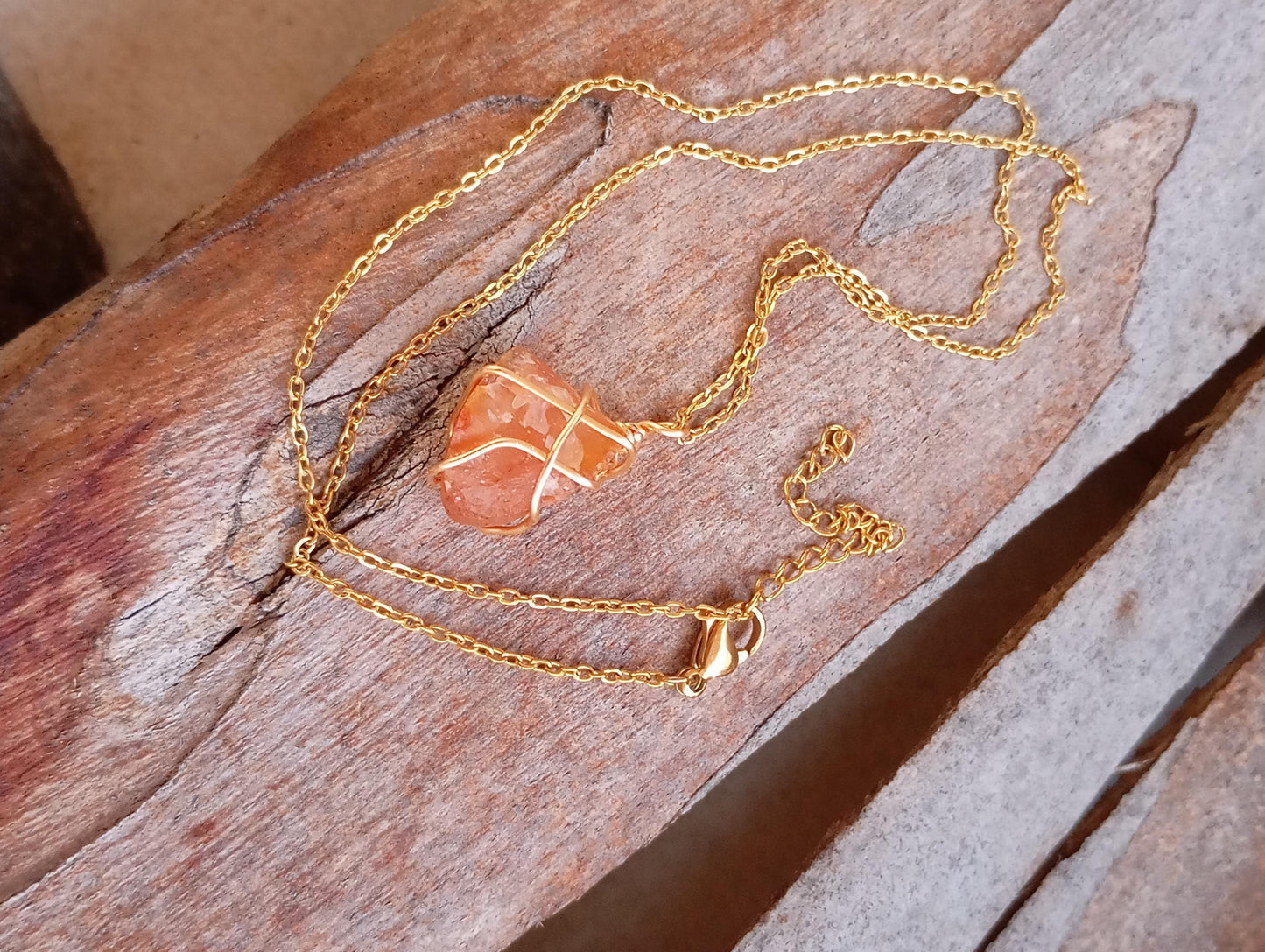 Raw Carnelian Healing Crystal Necklace, Wire Wrapped Stone, Gemstone Pendant Necklace For Women, Virgo Birthstone