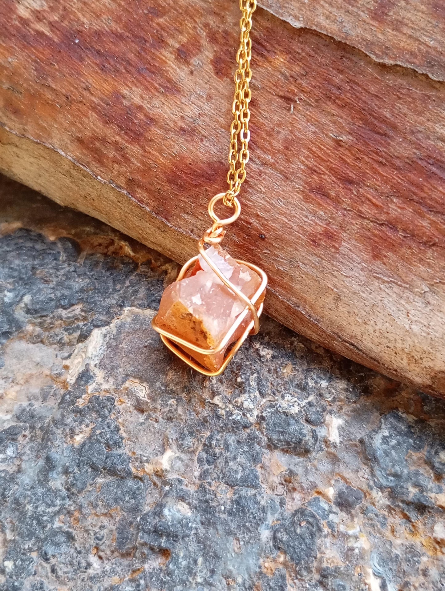 Raw Carnelian Healing Crystal Necklace, Wire Wrapped Stone, Gemstone Pendant Necklace For Women, Virgo Birthstone