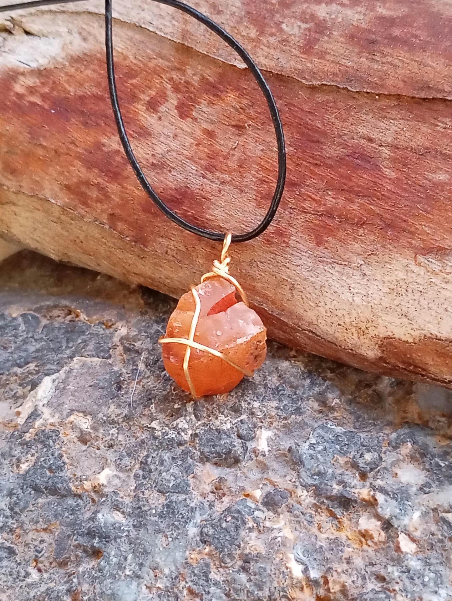 Raw Carnelian Healing Crystal Necklace, Wire Wrapped Stone, Gemstone Pendant Necklace For Women, Virgo Birthstone