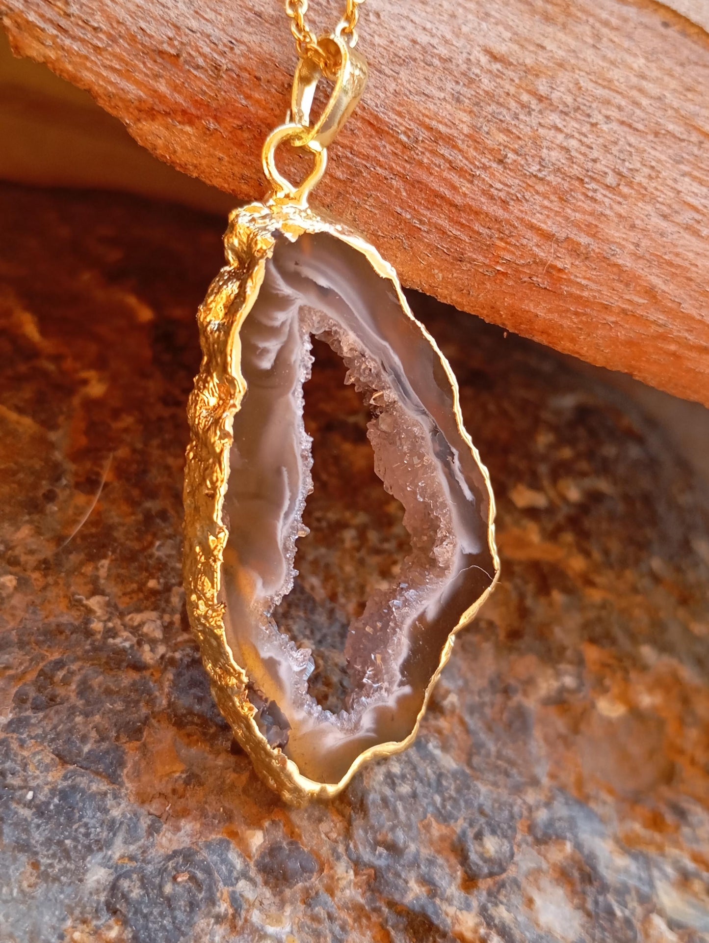 Lace Agate Black with white Druzy Geode slice Pendant Necklace Healing necklace, Bohemian Dainty Necklace for women Gemstone