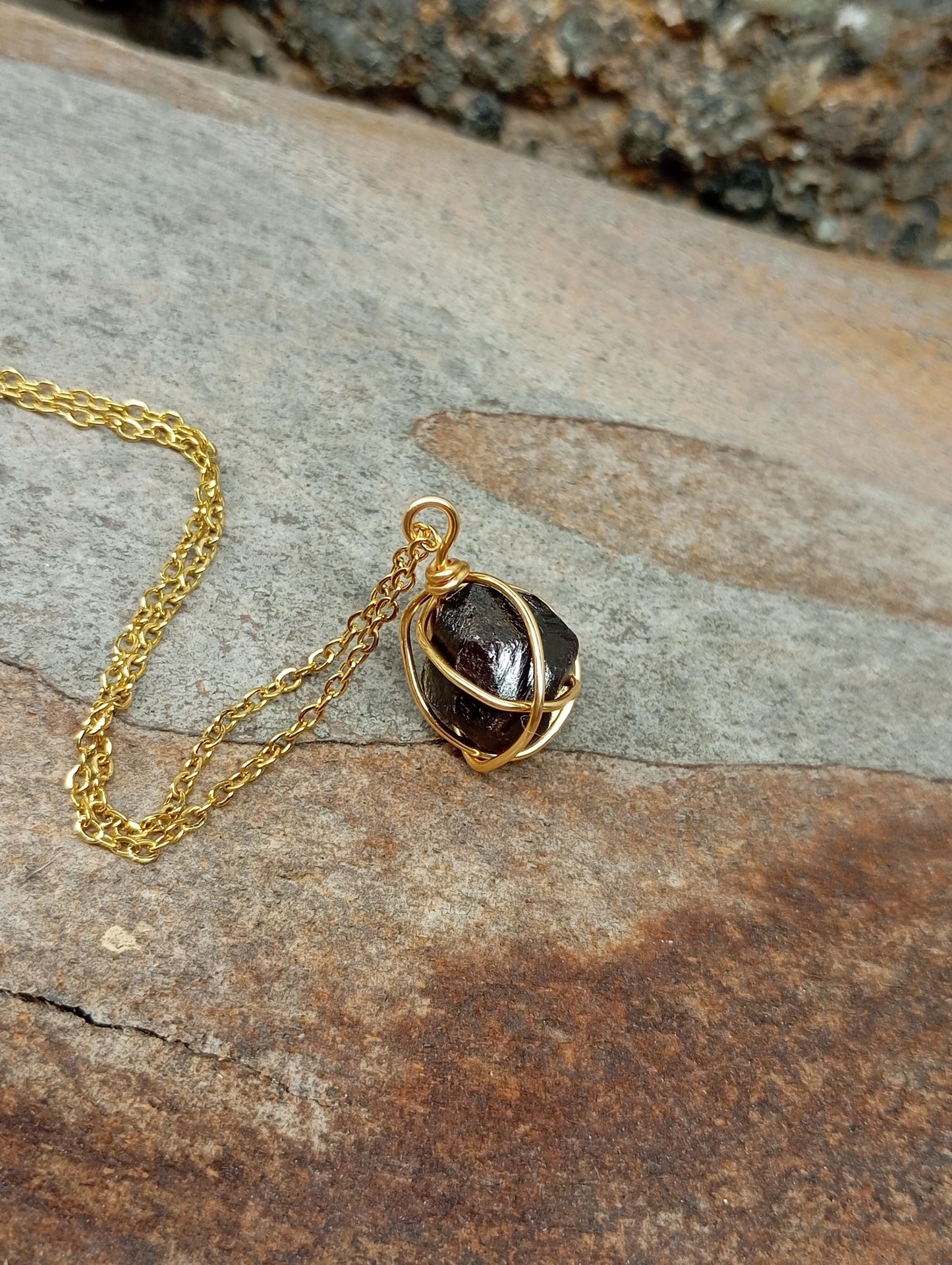 Raw round Garnet Pendant Necklace Handmade wire wrap, Healing Protection crystal, natural gemstone, Gift for woman