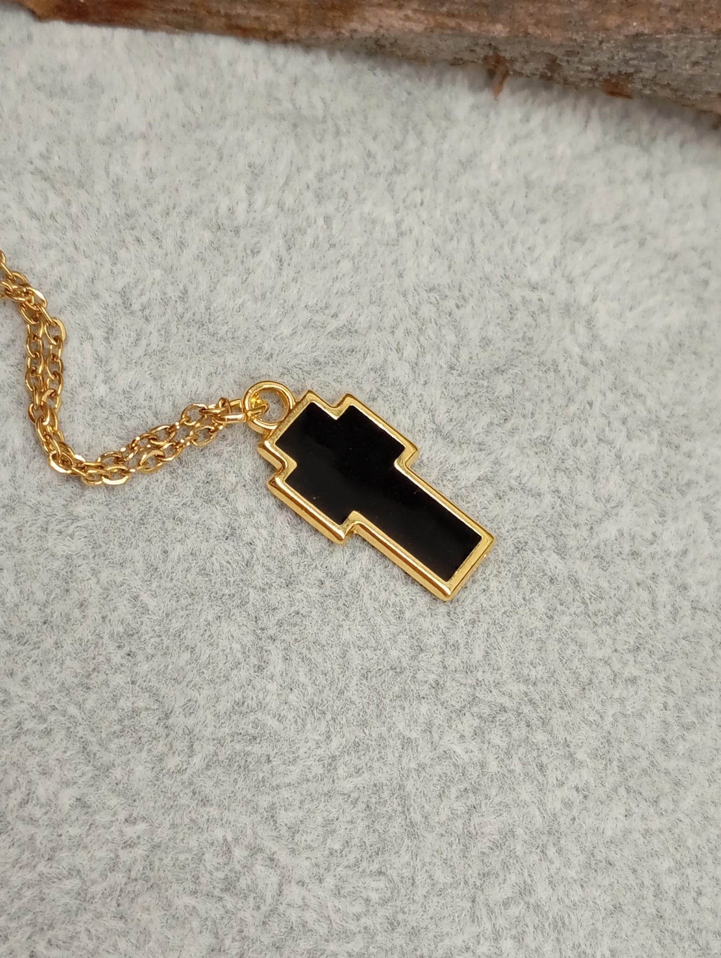 Black Enamel Cross in silver or gold pendant, chain or black cord Adjustable Necklace, gift for believer, Christian cross catholic cross