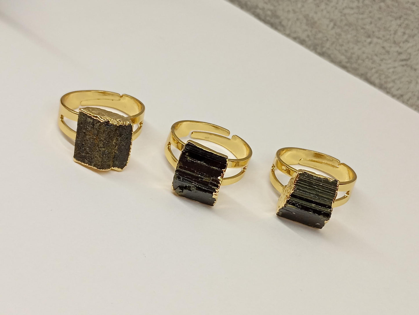 Raw Black Tourmaline adjustable finger ring, gemstone, Reiki,antique, fashion dainty elegant women , evil eye protection stone, mascot