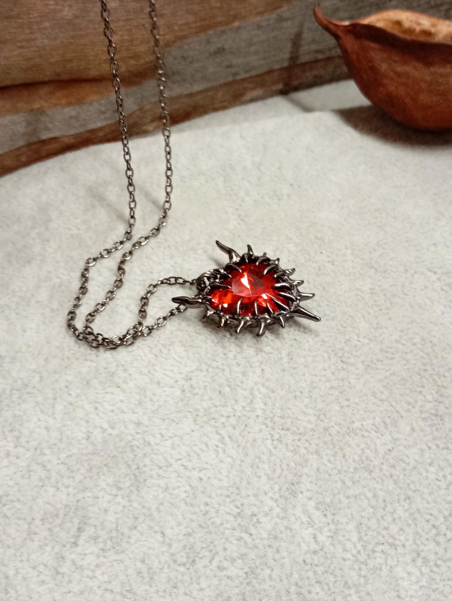 Thorn wrapped Red Heart pendant necklace, gun black plated chain Necklace, dark gothic party hip-hop, charm bohemian, gift for woman