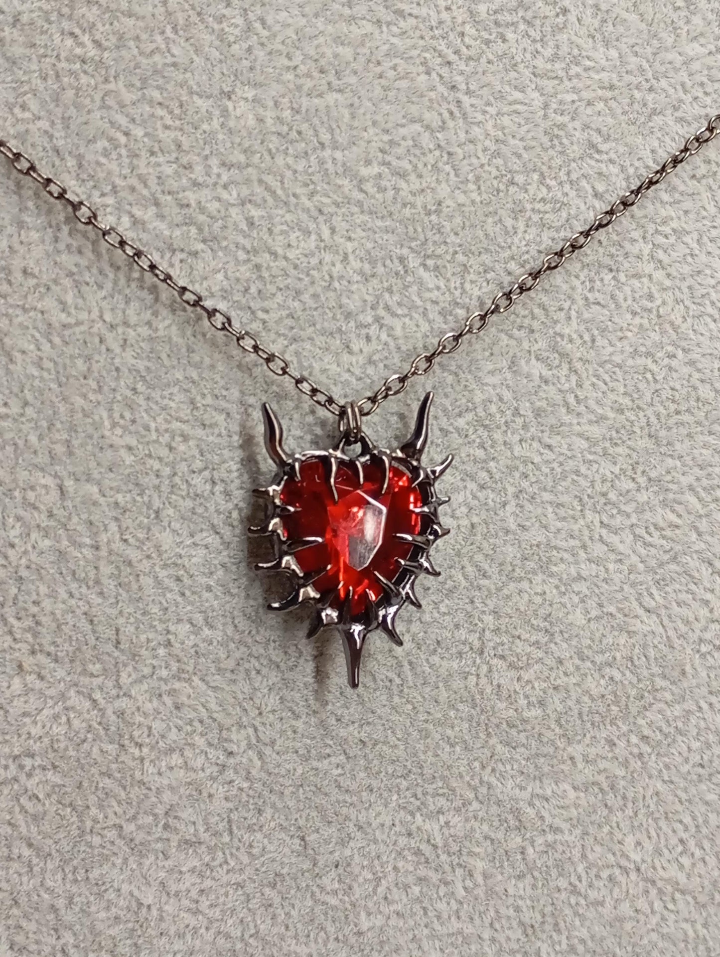 Thorn wrapped Red Heart pendant necklace, gun black plated chain Necklace, dark gothic party hip-hop, charm bohemian, gift for woman