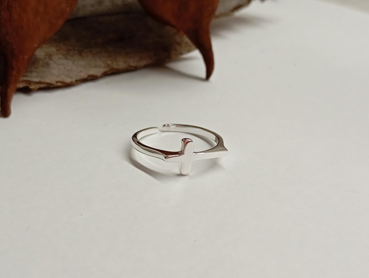 Cross ring 925 sterling silver open finger ring adjustable, charming, minimalist,dainty, church,believer, Christian cross gift for believer