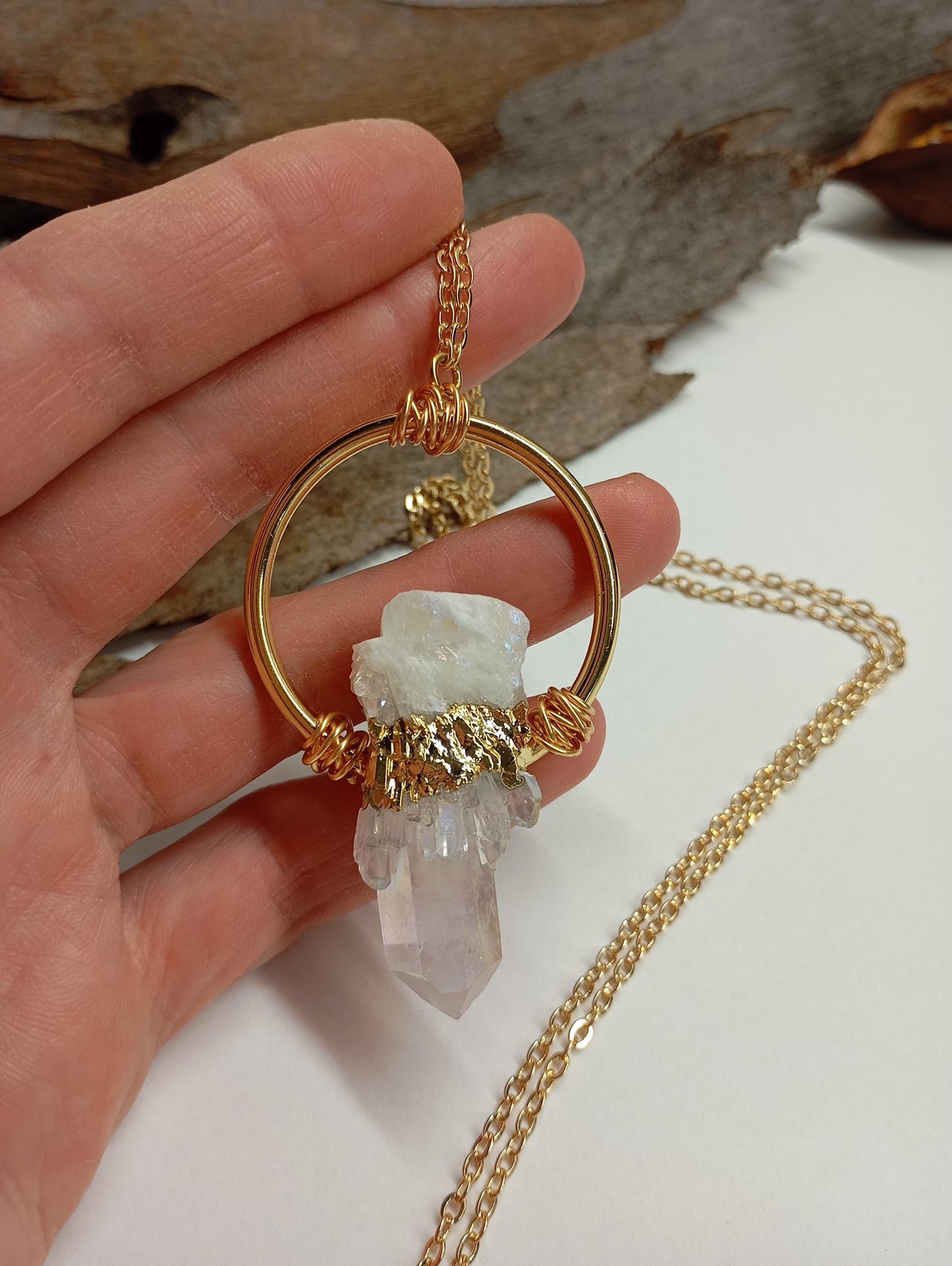 Aura clear Quartz Point Pendant Necklace, Raw Crystal cluster Healing Necklace, Chain necklace Crystal Pendant, Natural Gemstone, amulet