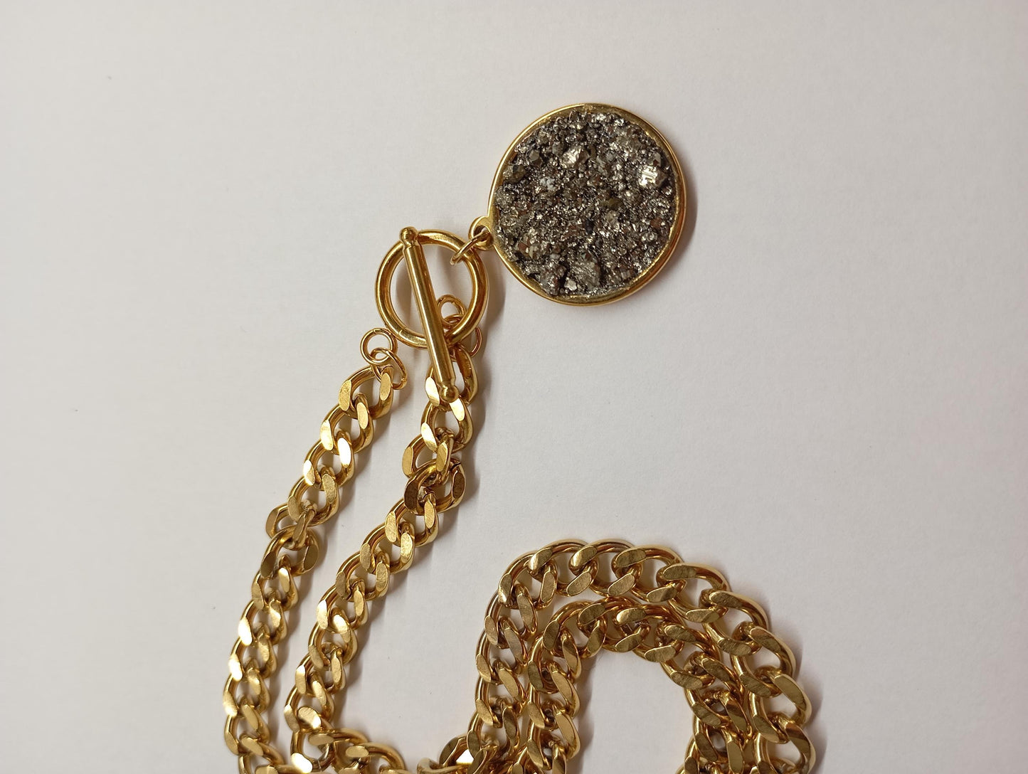 Pyrite Cubes Pendant Necklace, Round cobochon, thick chain, Wealth stone,Confidence, success, Protection Healing,Handmade Pyrite Jewellery