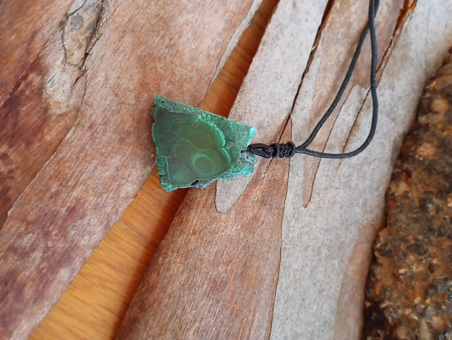 Green Malachite Pendant necklace, unique, Natural gemstone, adjustable black cord, handmade, gift for women, bohemian