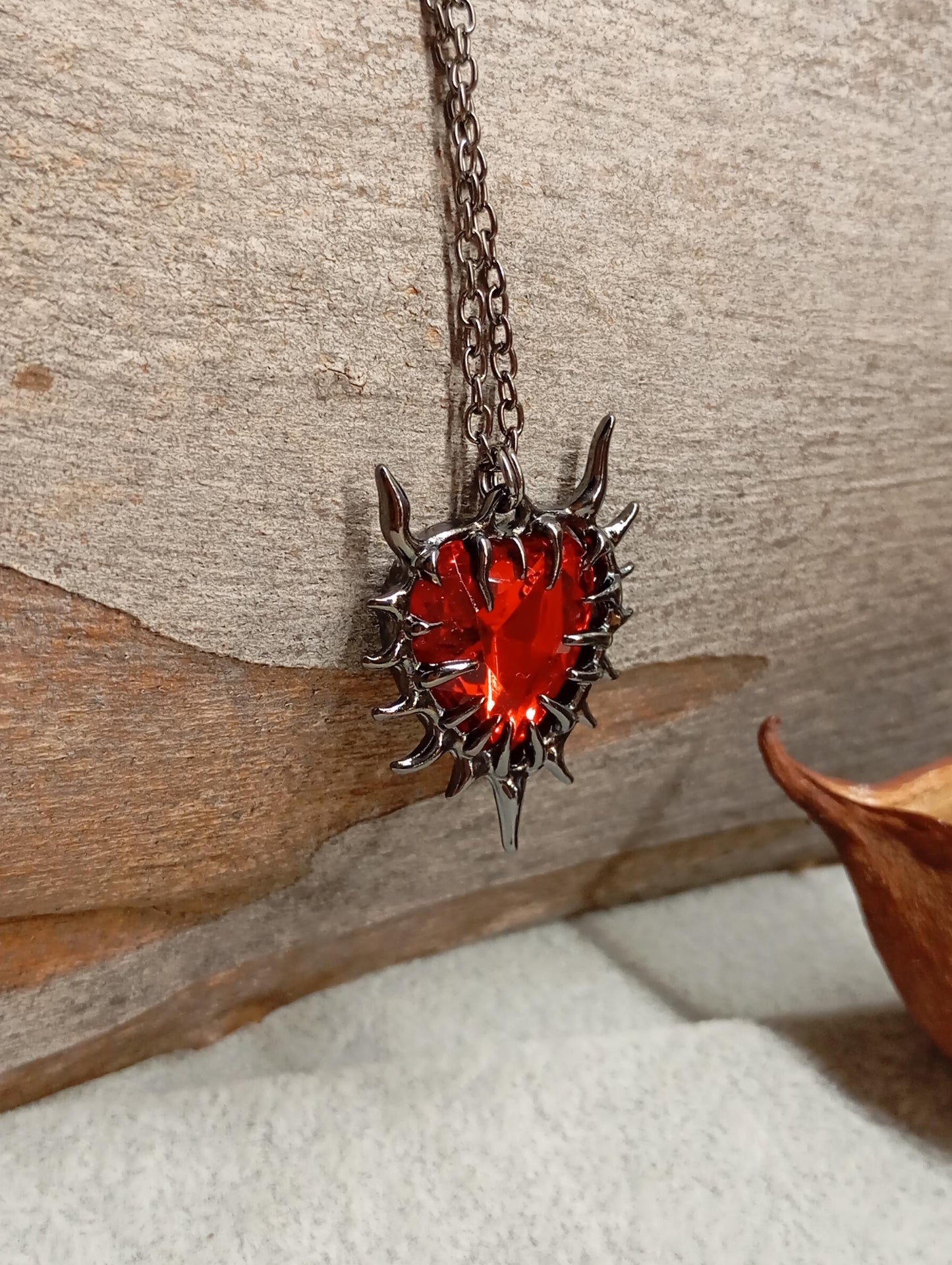 Thorn wrapped Red Heart pendant necklace, gun black plated chain Necklace, dark gothic party hip-hop, charm bohemian, gift for woman
