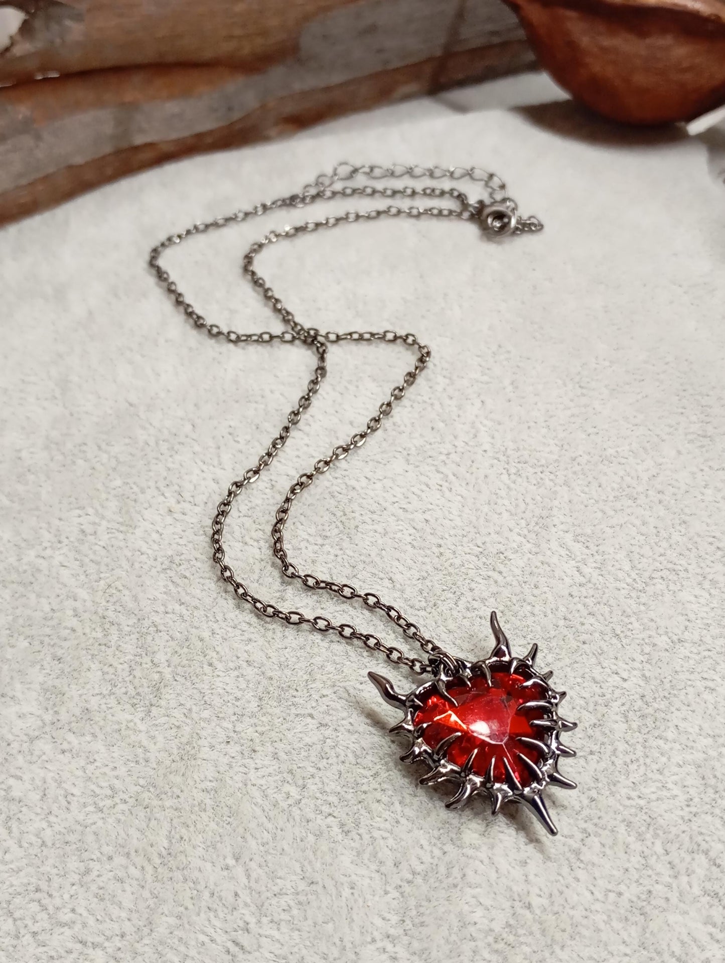 Thorn wrapped Red Heart pendant necklace, gun black plated chain Necklace, dark gothic party hip-hop, charm bohemian, gift for woman