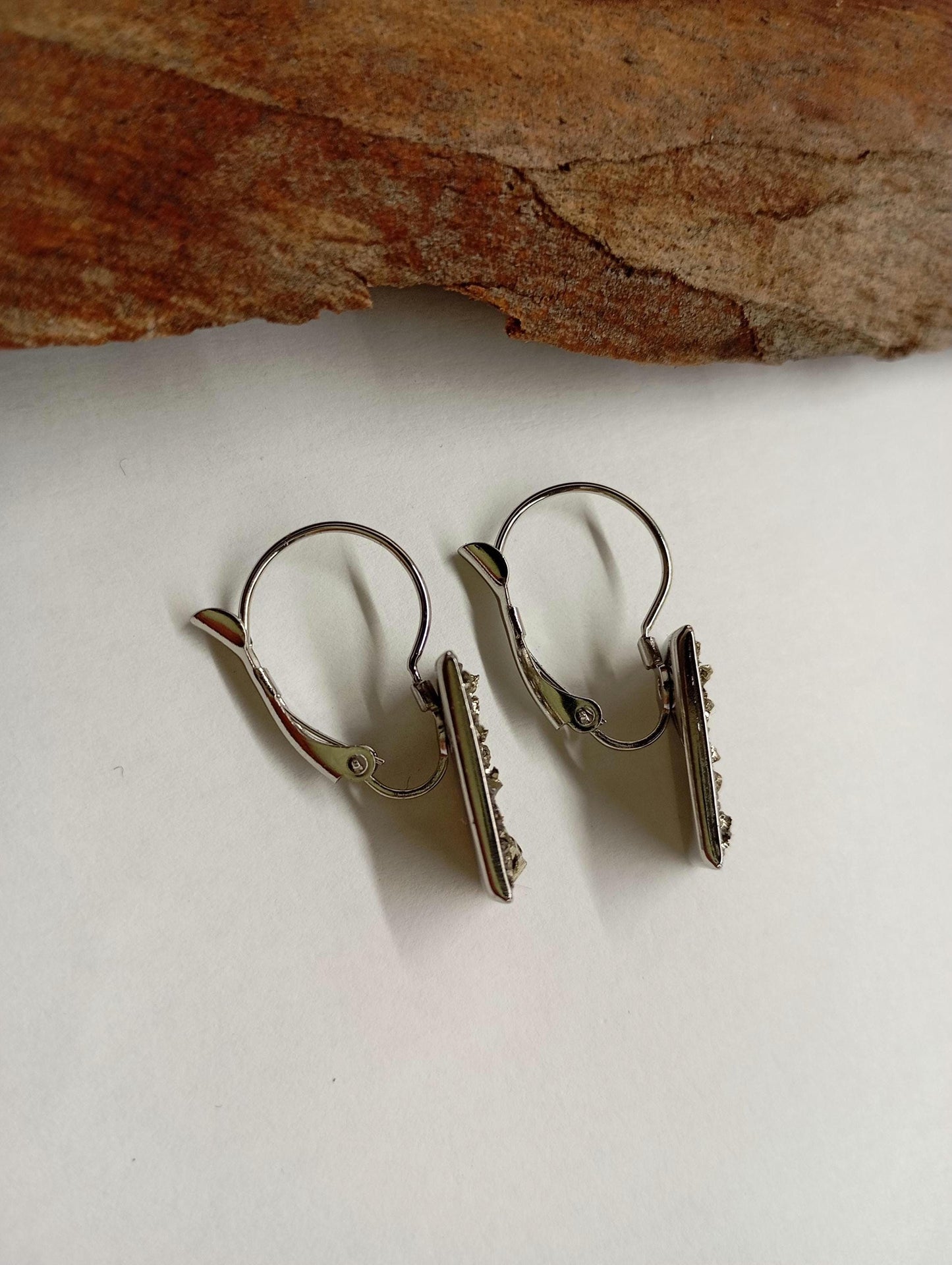 Pyrite rectangular Earrings, Healing Protection, Catching eye, Sparkly crystals, Dainty Elegant Evening Wedding Party Natural Gemstone