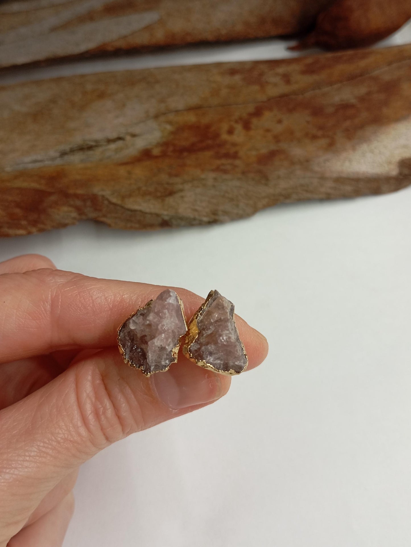 Strawberry quartz Stud Earrings, gold plated pink gemstone irregular, Healing Earrings, wedding, party, bohemian exquisite
