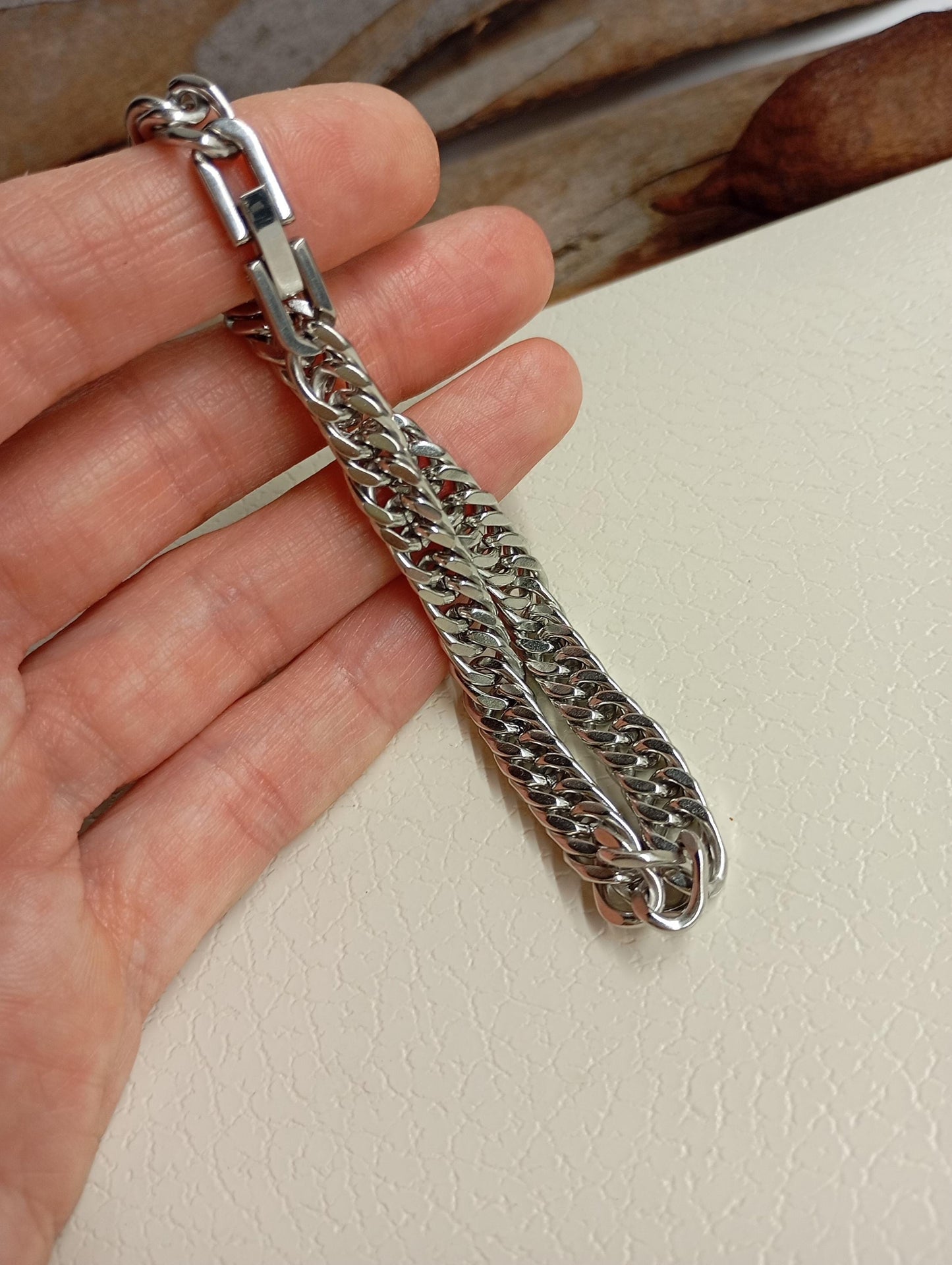 Mans Cuban link chain bracelet in stainless steel with sturdy box clasp, thick masculine , modern, casual minimalist wristband