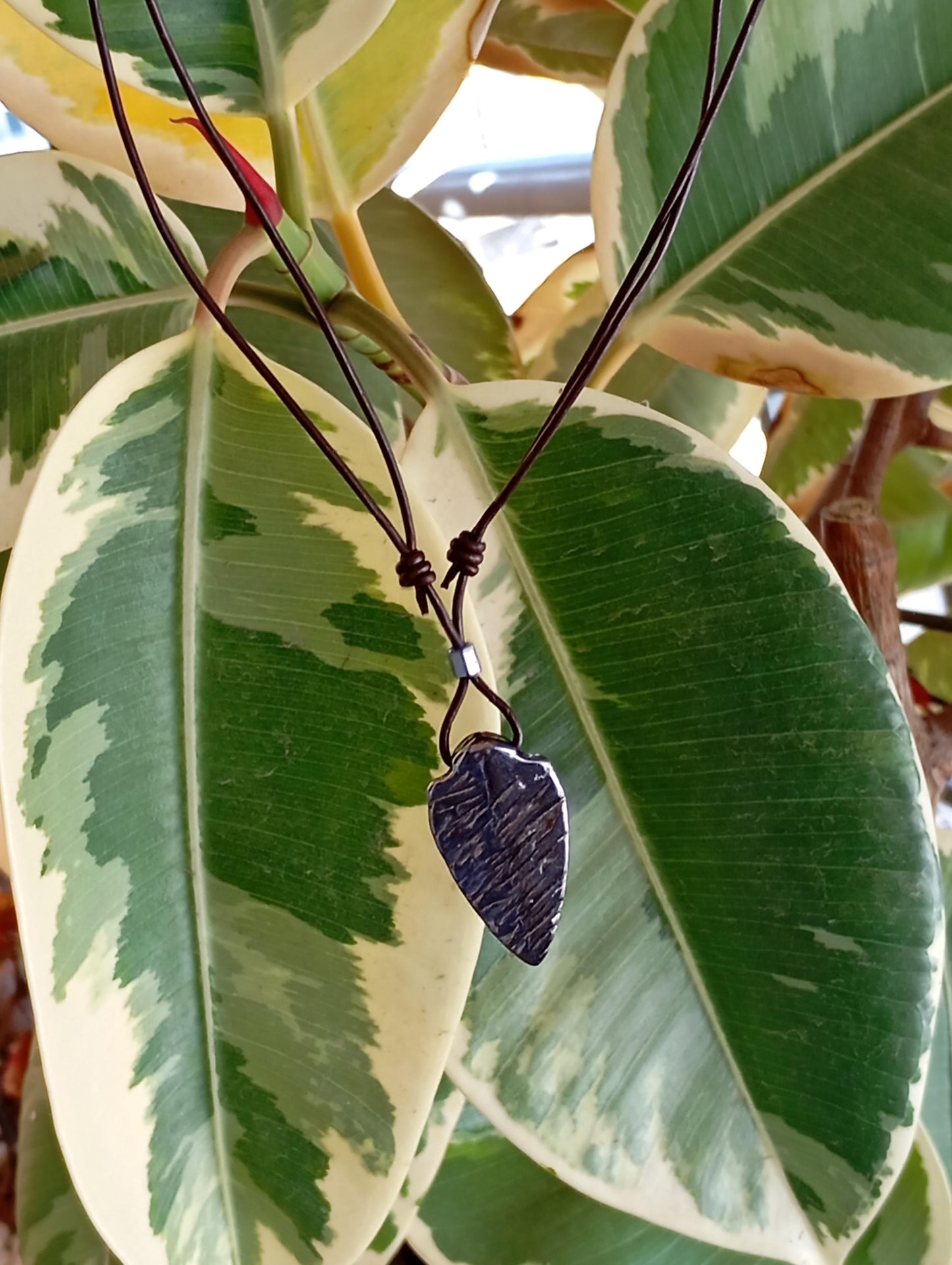 Gunmetal Arrowhead Pendant Necklace, stainless steel, adjustable leather cord, casual,rustic, handmade, gift for him, unique accessories