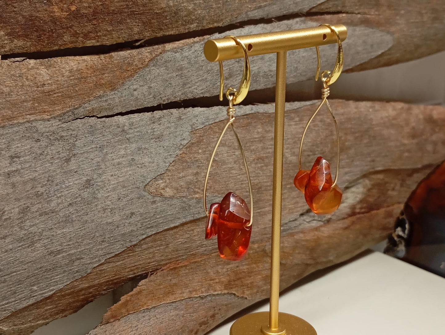 Baltic Amber Earrings - Gold plated Wire Wrapped, handmade earrings, Unique Vintage Dainty Elegant Evening Bohemian Natural Gemstone