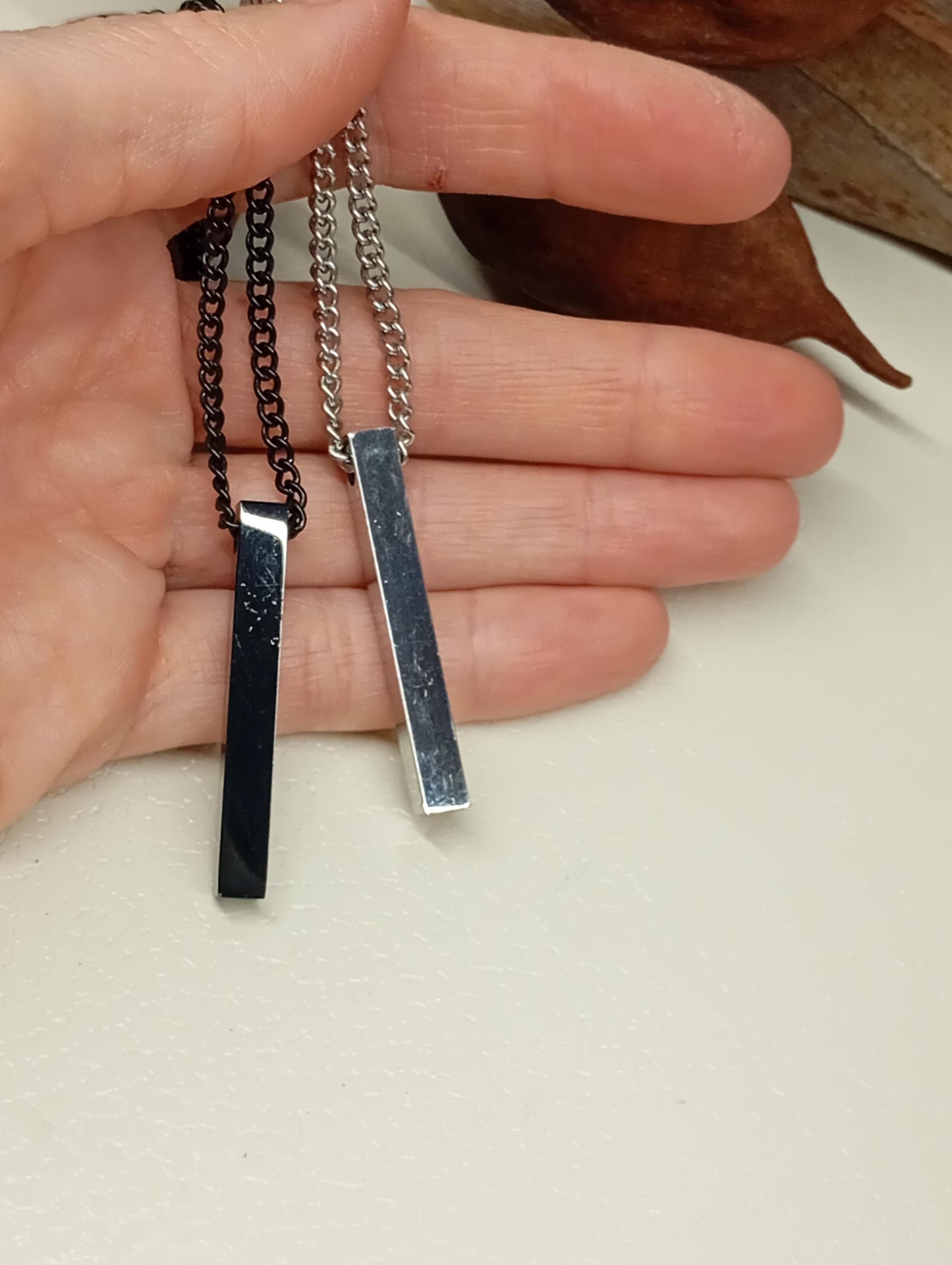 Rectangle pendant necklace Silver or black colour stainless steel chain, adjustable black cord, trend , fashion casual necklace gift for him