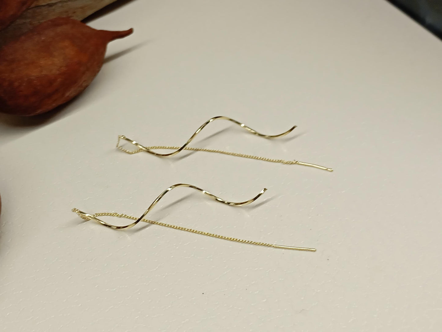 Elegant Gold Threader Earrings – Minimalist Twisted Drop Dangle Earrings, evening, simple, wedding party jewelry, gift for girlfriend