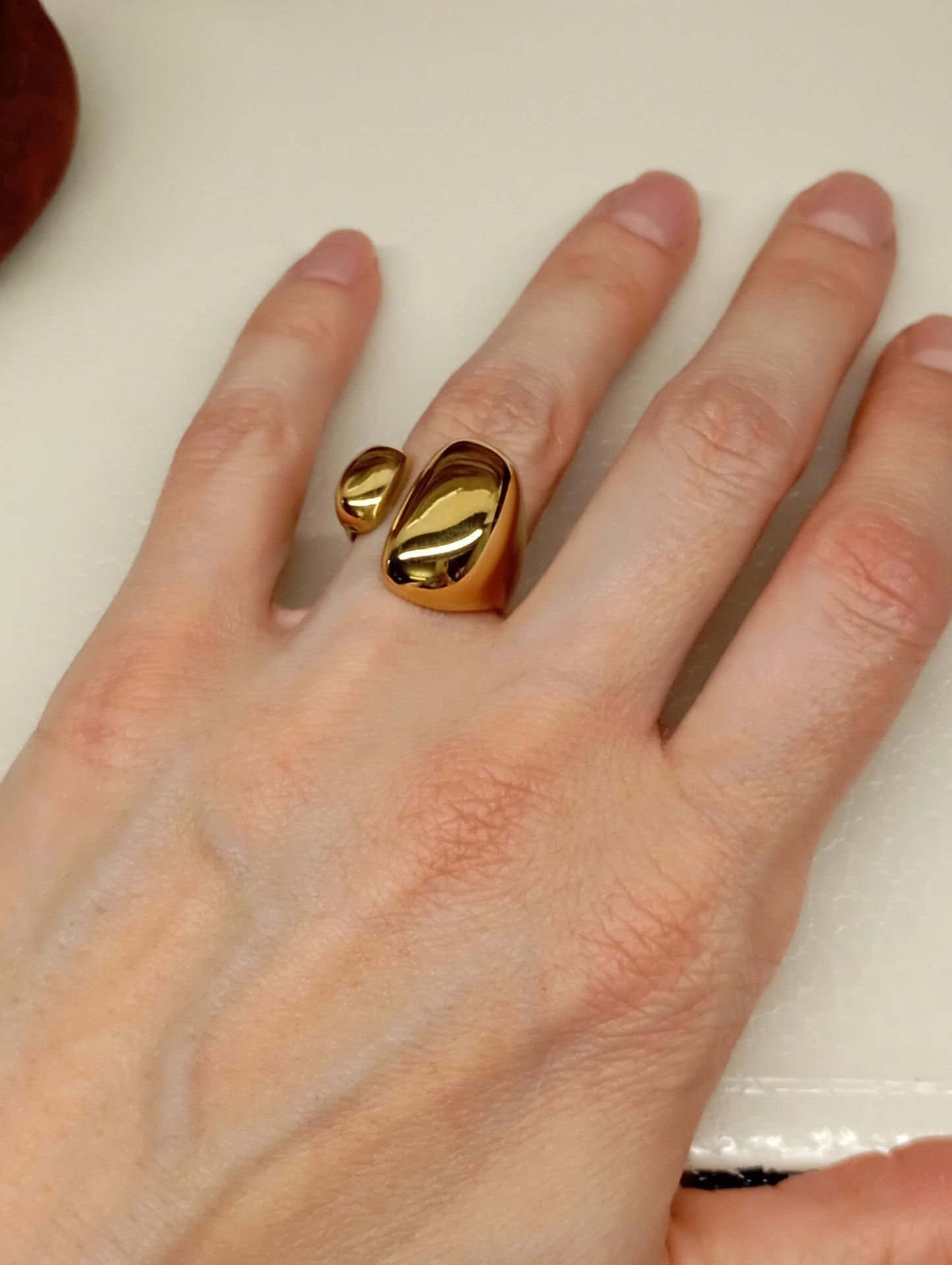 Stylish bold ring,adjustable stainless steel waterproof hypoallergenic 18K gold plated asymmetric open finger ring trendy, gift for her