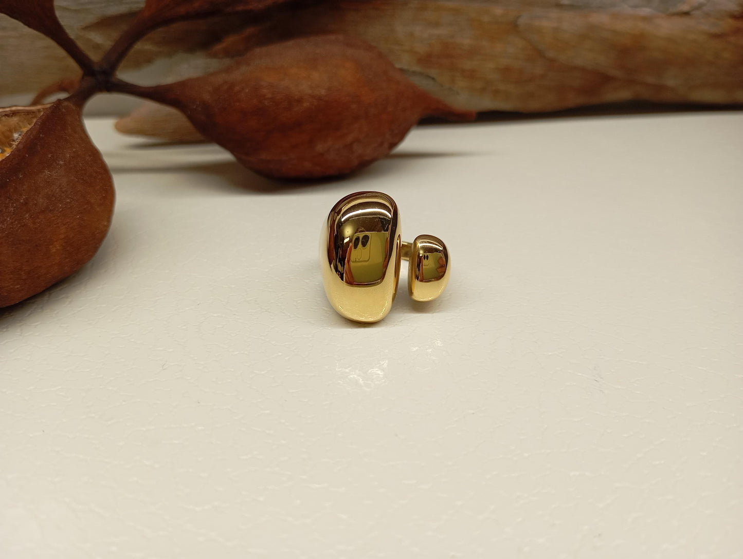 Stylish bold ring,adjustable stainless steel waterproof hypoallergenic 18K gold plated asymmetric open finger ring trendy, gift for her