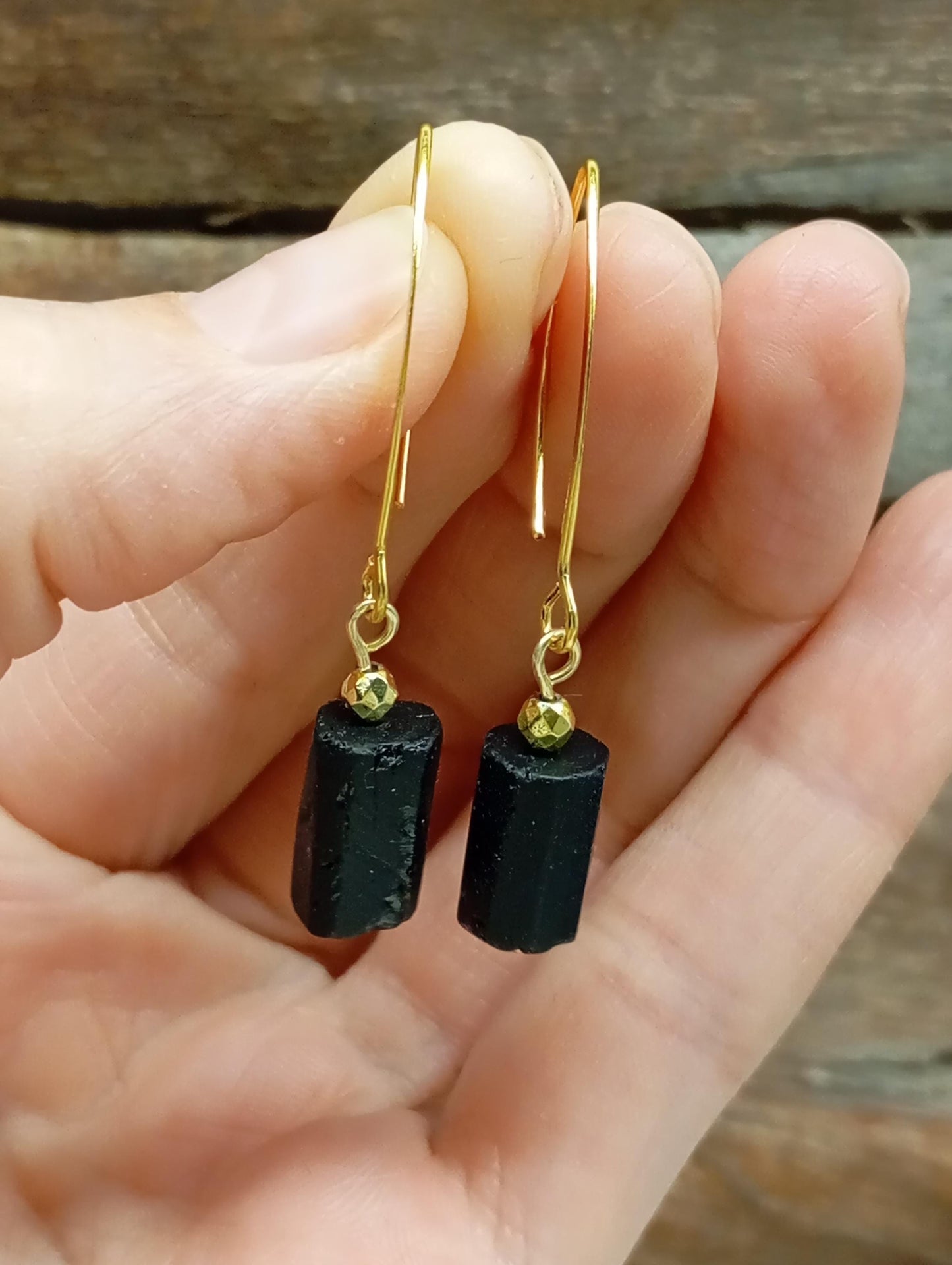 Raw Black Tourmaline Earrings, Stainless steel earrings, Raw Crystal Earrings,Healing Protection Long Dainty Elegant Natural Gemstone
