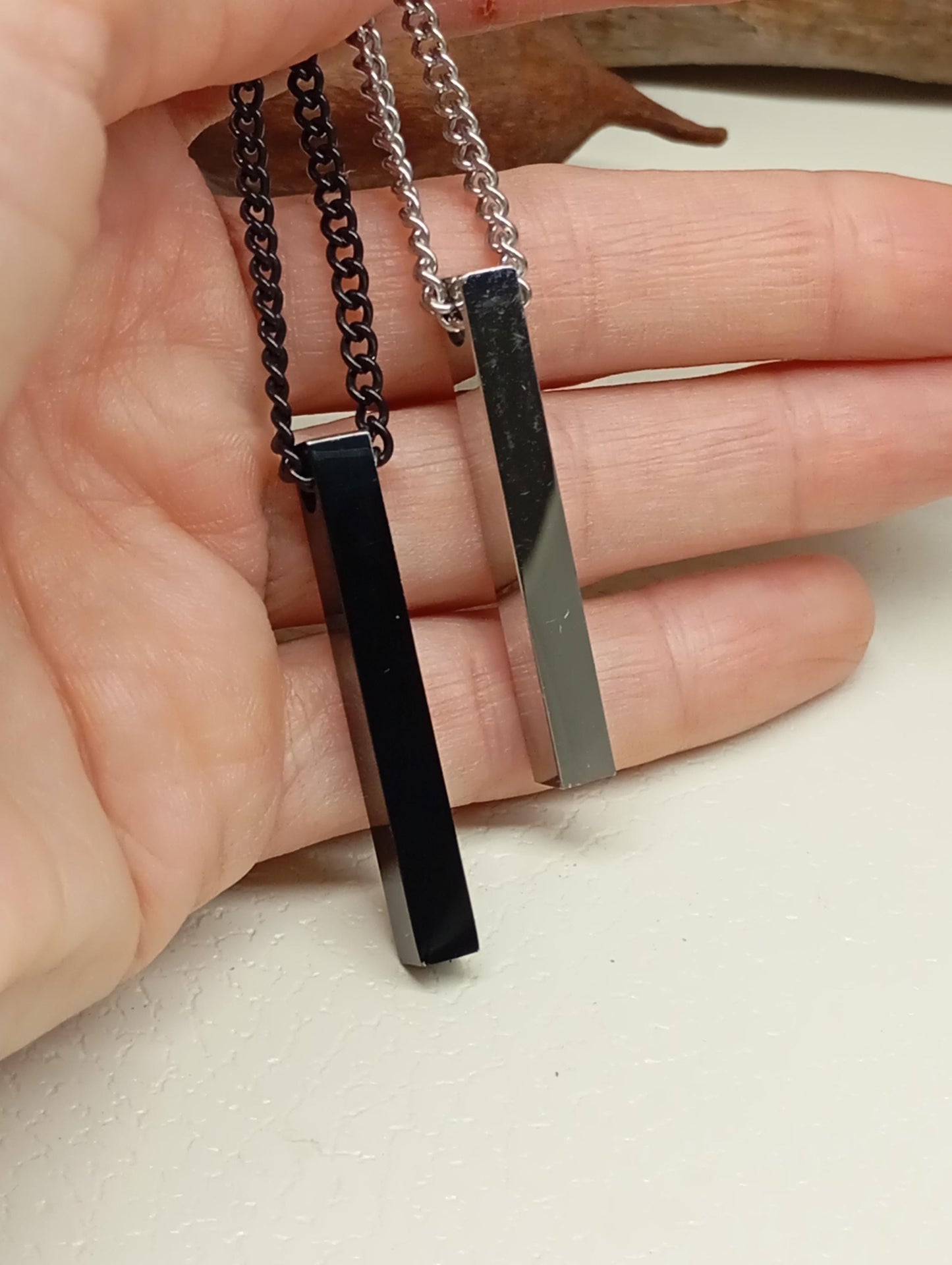 Rectangle pendant necklace Silver or black colour stainless steel chain, adjustable black cord, trend , fashion casual necklace gift for him