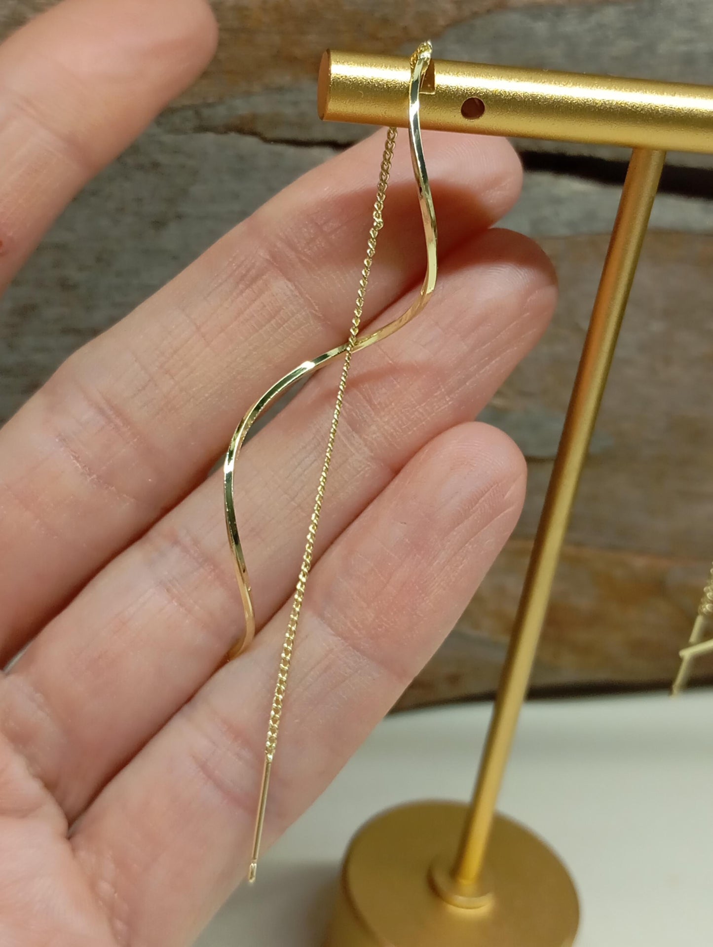 Elegant Gold Threader Earrings – Minimalist Twisted Drop Dangle Earrings, evening, simple, wedding party jewelry, gift for girlfriend