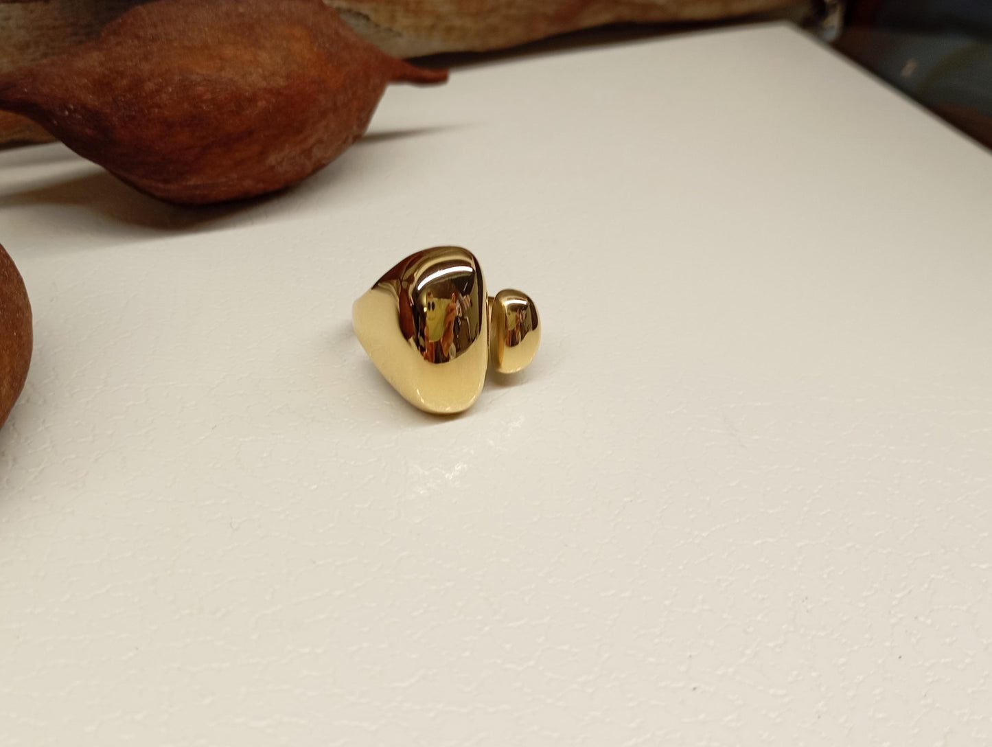 Stylish bold ring,adjustable stainless steel waterproof hypoallergenic 18K gold plated asymmetric open finger ring trendy, gift for her