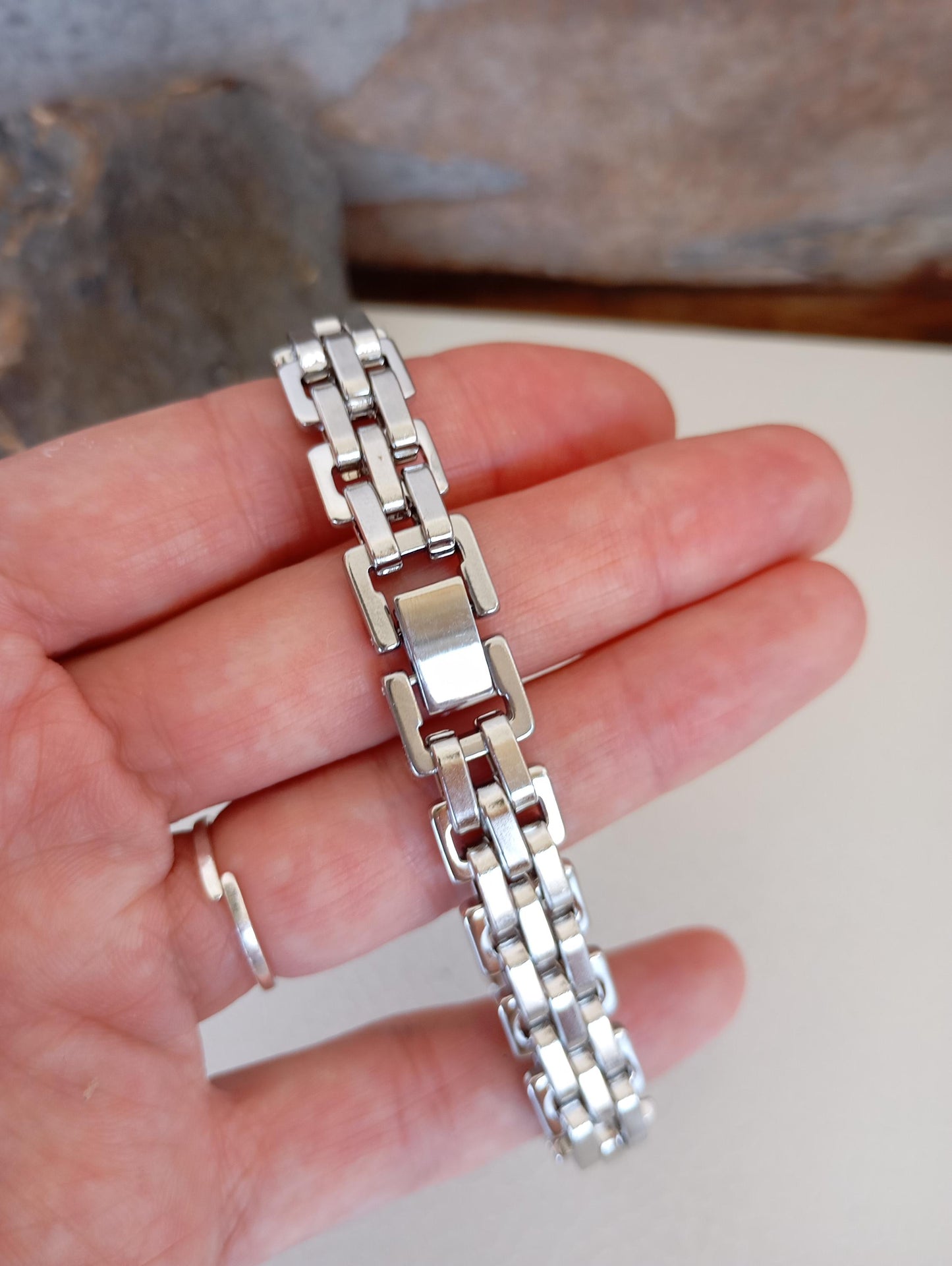 Watchband shaped link chain bracelet stainless steel strap thick bracelet man, masculine, teens boys wristband 19,21cm length
