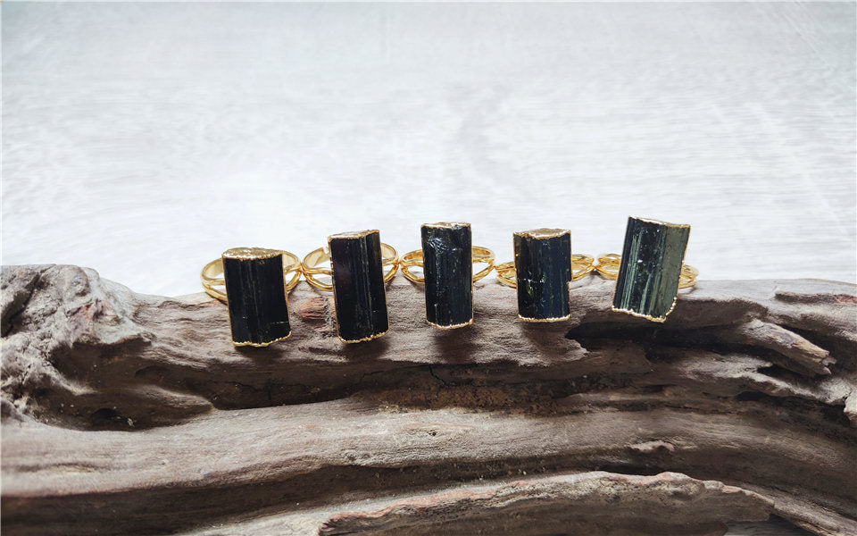 Raw Black Tourmaline adjustable finger ring, gemstone, Reiki,antique, fashion dainty elegant women , evil eye protection stone, mascot