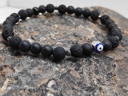 Black Lava Beaded Bracelet• Evil Eye bracelet• Onyx Lava Beads Bracelet Men• Black beads Bracelet• Gemstone Stretch Bracelet• Gift for him