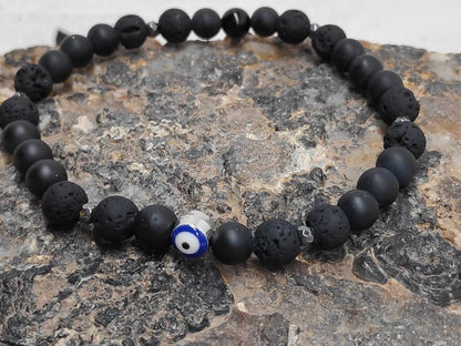 Black Lava Beaded Bracelet• Evil Eye bracelet• Onyx Lava Beads Bracelet Men• Black beads Bracelet• Gemstone Stretch Bracelet• Gift for him