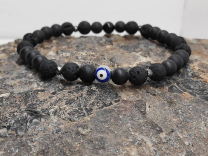 Black Lava Beaded Bracelet• Evil Eye bracelet• Onyx Lava Beads Bracelet Men• Black beads Bracelet• Gemstone Stretch Bracelet• Gift for him