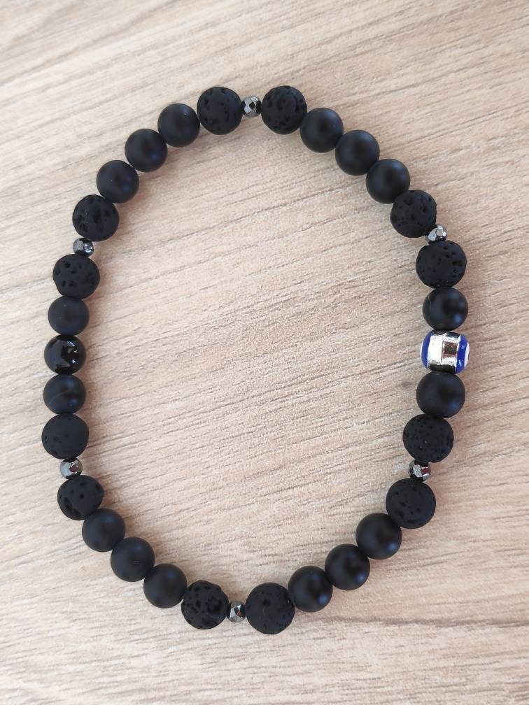 Black Lava Beaded Bracelet• Evil Eye bracelet• Onyx Lava Beads Bracelet Men• Black beads Bracelet• Gemstone Stretch Bracelet• Gift for him
