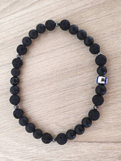 Black Lava Beaded Bracelet• Evil Eye bracelet• Onyx Lava Beads Bracelet Men• Black beads Bracelet• Gemstone Stretch Bracelet• Gift for him