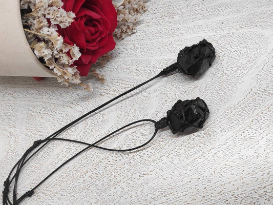Raw Black Tourmaline, Natural Raw Stone Pendant Necklace, Healing Crystal Pendant, Unisex Necklace,Crystal Gift, Raw Gem Pendant,