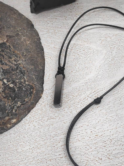 Rectangular Pendant Necklace for Men, Gunmetal Rectangular Necklace Stainless Steel Pendant Men, Adjustable Black Cord Necklace