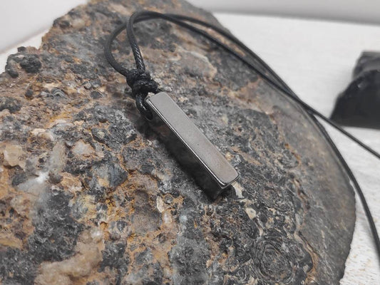Rectangular Pendant Necklace for Men, Gunmetal Rectangular Necklace Stainless Steel Pendant Men, Adjustable Black Cord Necklace
