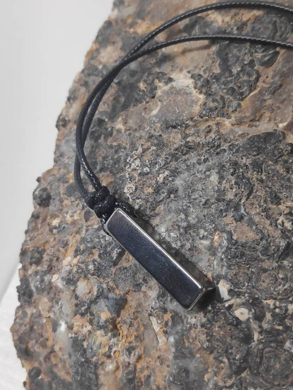 Rectangular Pendant Necklace for Men, Gunmetal Rectangular Necklace Stainless Steel Pendant Men, Adjustable Black Cord Necklace
