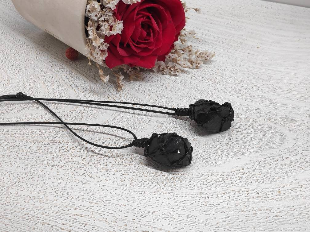 Raw Black Tourmaline, Natural Raw Stone Pendant Necklace, Healing Crystal Pendant, Unisex Necklace,Crystal Gift, Raw Gem Pendant,